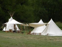 camp with white tents in nature