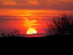 scarlet evening sky at dusk