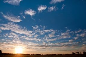 bright blue sky at sunset