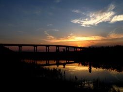 photo of the bridge on the sunset background