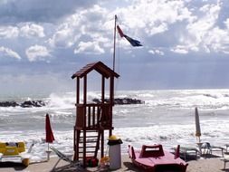 wind flag on beach, nobody