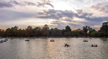 boats on the pond at dusk