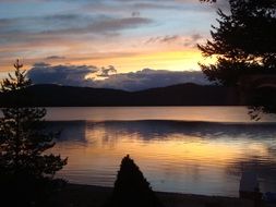 reflection of orange sunset in the lake