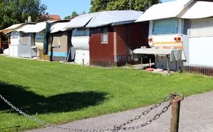 camping houses in the parking lot