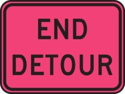 violet end detour sign for car travellers
