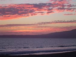 pink, blue and purple sunset sky above ocean, mexico