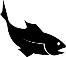 Black drawing of the sea fish with open mouth at white background