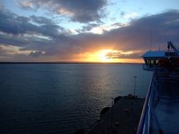 View from the shore to the sunset on the ocean