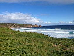 wild green coastline at dark blue ocean, australia, victoria