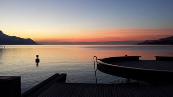 sunset on lake Geneva in winter