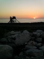 beach rescue box during sunset