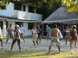 people play beach volleyball