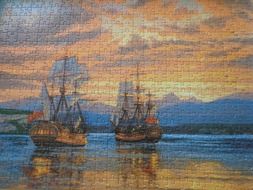 jigsaw puzzle, sailing ships at sunset