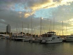 wonderful boats harbor sunset