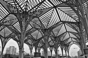 black and white photo of a train station in Lisbon