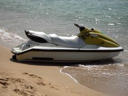 racing boat on sand at water, thailand
