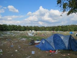 destroyed tent city after the storm