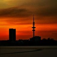 red-orange sky over hamburg