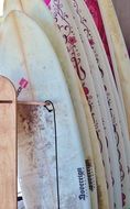variety of surfboards close up