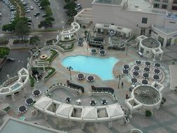 top view of the hotel with pool