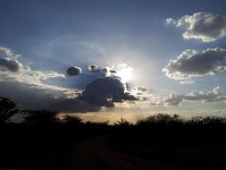 bright sun behind a cloud in the sky in the evening
