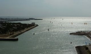Panoramic view with the boats in the ocean