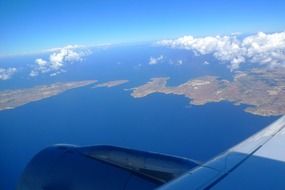 view from the plane to the islands in the Mediterranean