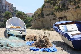 boats on a beach in Tropea