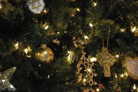 beautiful christmas lights and decorations on the Christmas tree