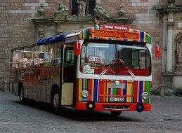 colorful tourist bus in old city, latvia, riga