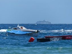 distant view of a cruise liner in the ocean