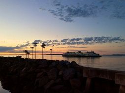 ferry to the sea at dusk