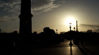 black silhouettes of Place de la Concorde in Paris at sunset