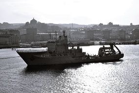 military cargo ship on the river