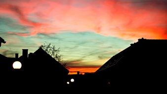houses at sunset