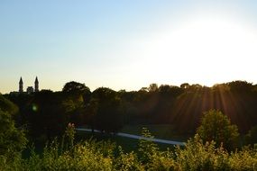 english garden at sunset, germany, munich