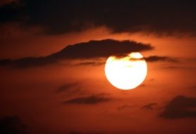bright sun in the sunset behind the cloud
