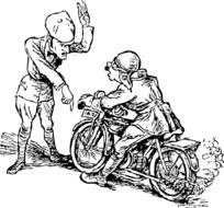 drawing a motorcyclist and policeman