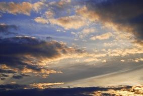 clouds in the blue sky at dusk