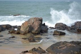 surf on the rocky coast