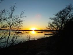 afterglow of yellow sunset on the horizon