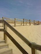 wooden staircase to the sandy beach