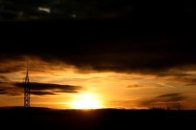 sun beyond the horizon in the evening sky