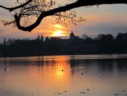 bright sunset over Lake Heiliger