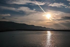 Panoramic view of the sunset and water