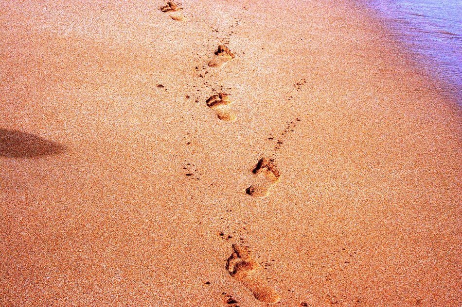 footprints on very beautiful beach