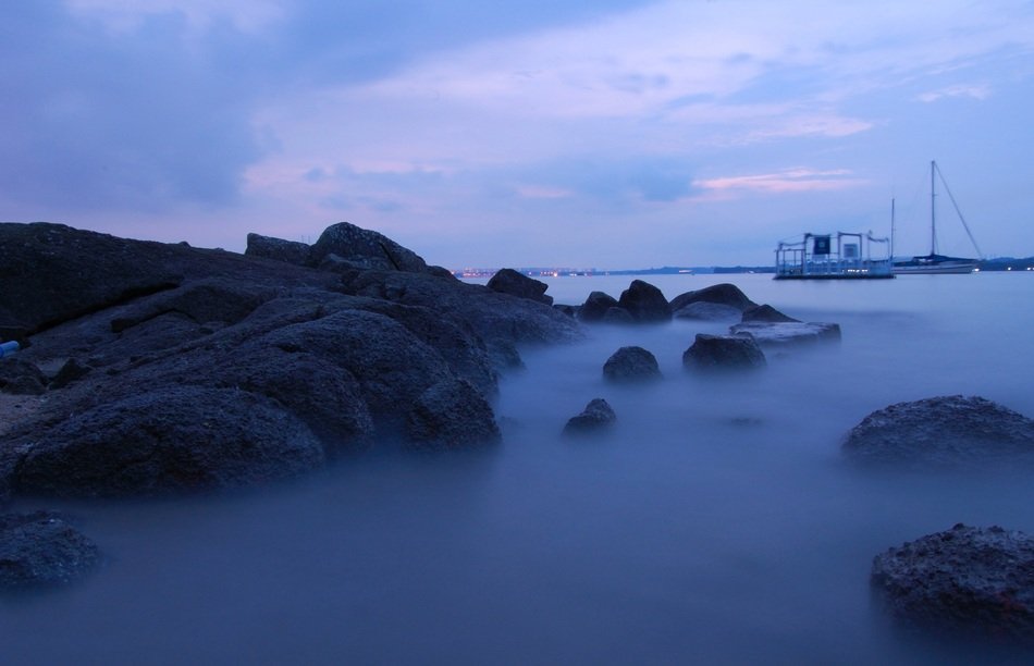 landscape of blue fog on the beach in singapore
