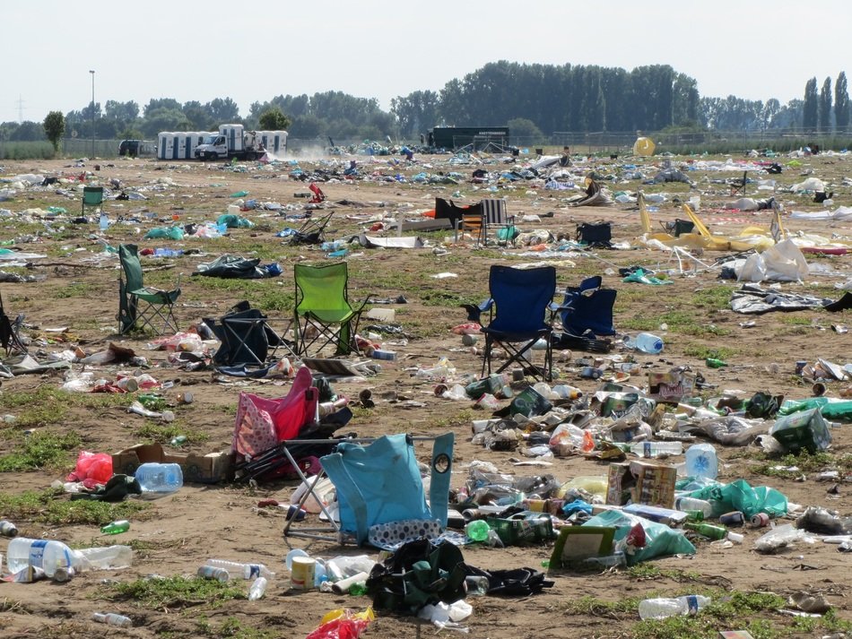 a lot of trash after camping in Germany