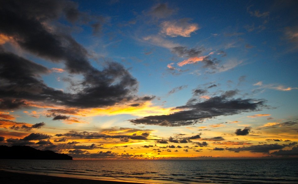 sunset in the clouds over the ocean beach