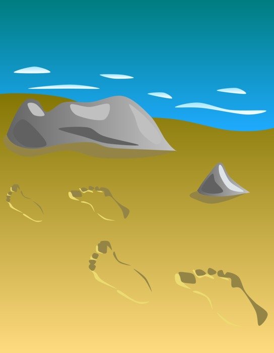 drawing footprints on the beach near the sea